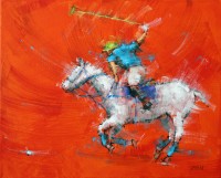 Zahid Saleem, 13 x16 Inch, Acrylic on Canvas, Polo Horse Painting, AC-ZS-010